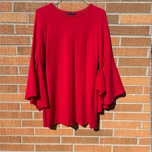 Boston Proper Vibrant Red double bell Sleeve mini dress